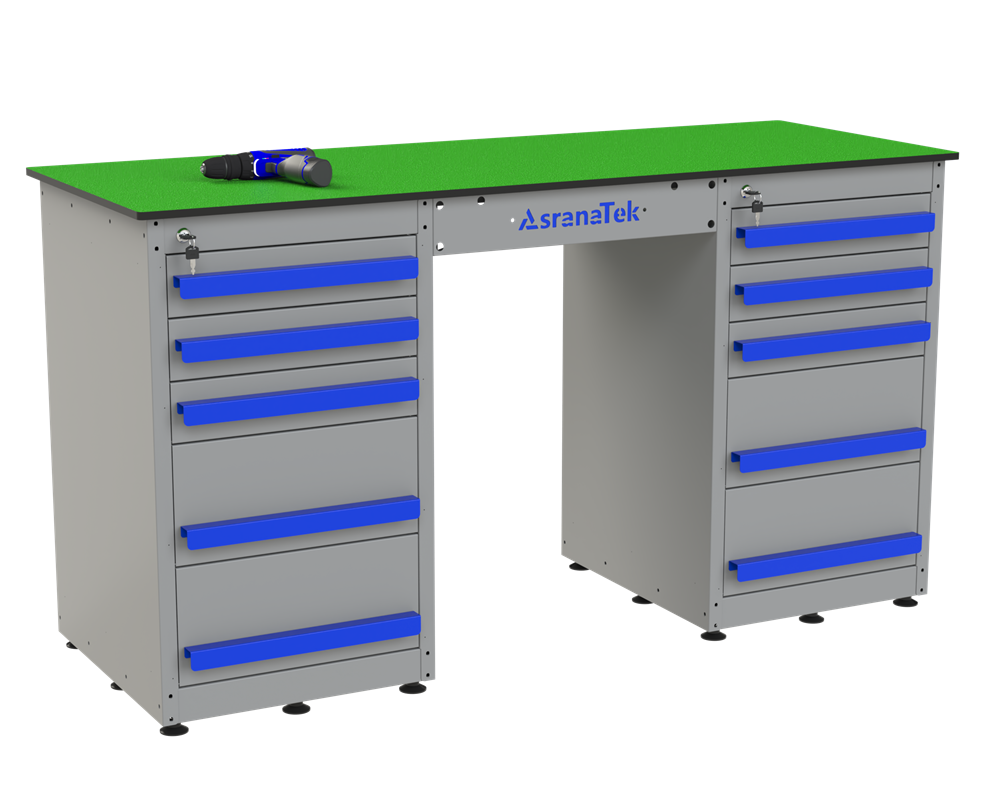 طاولة عمل مع وحدتين من الأدراج